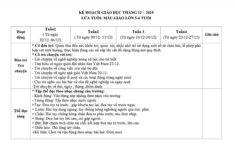 Chương trình giáo dục tháng 12 năm 2019